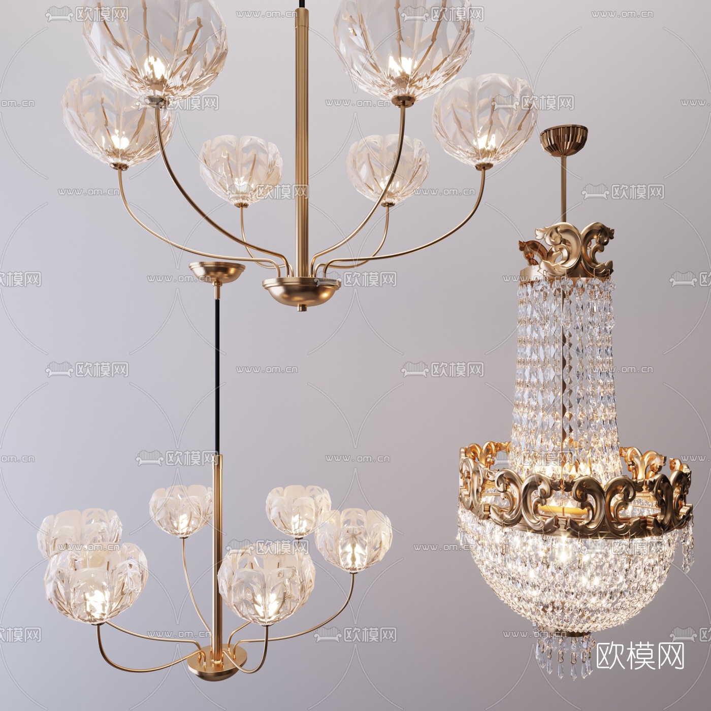 欧式轻奢水晶吊灯3d模型下载