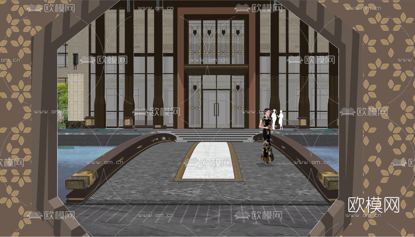 新中式售楼景观皇家蘭台府su模型下载（渲染图2）