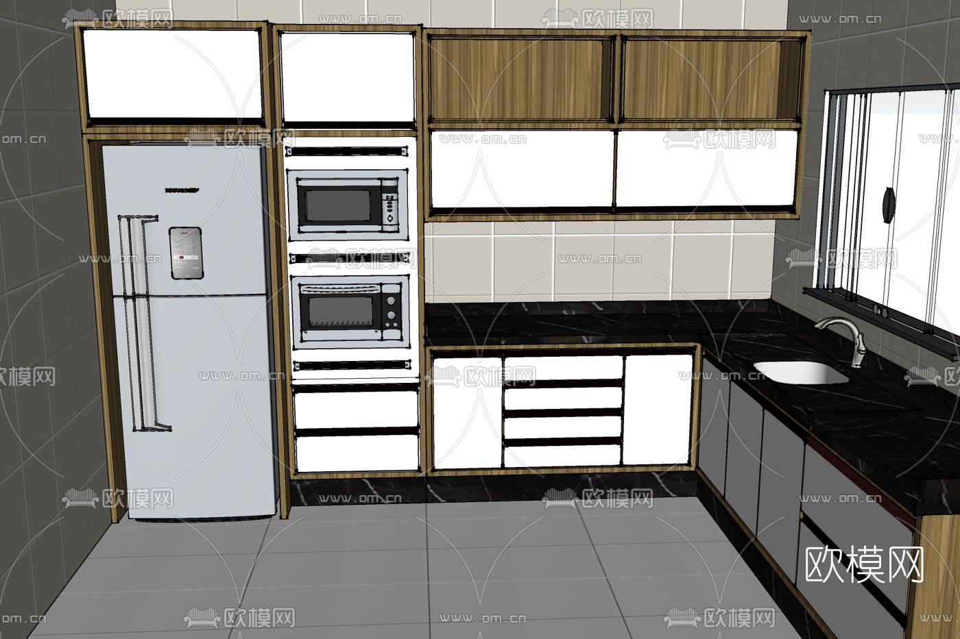现代厨房免费su模型下载