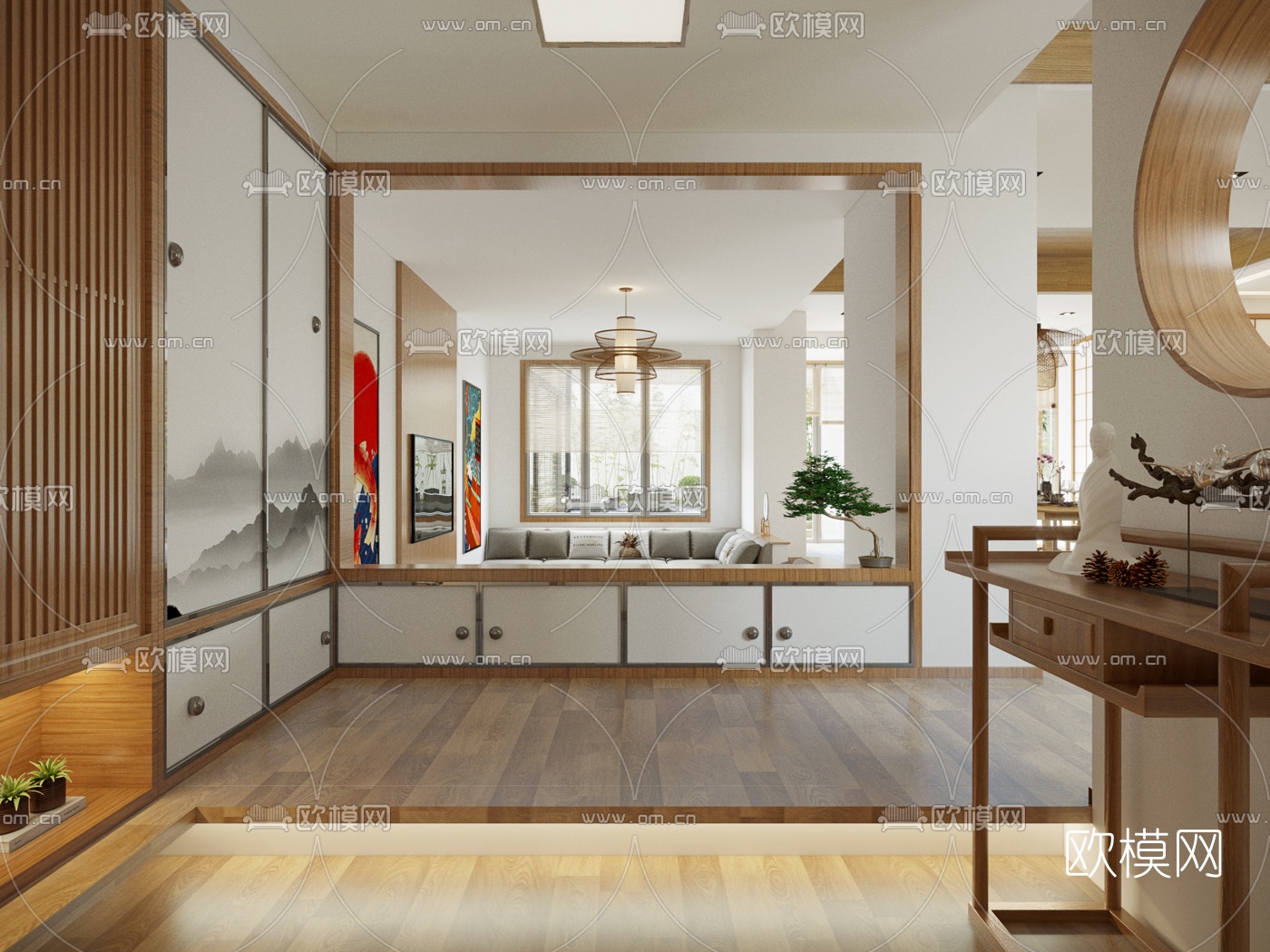 日式客厅餐厅3d模型下载（渲染图5）