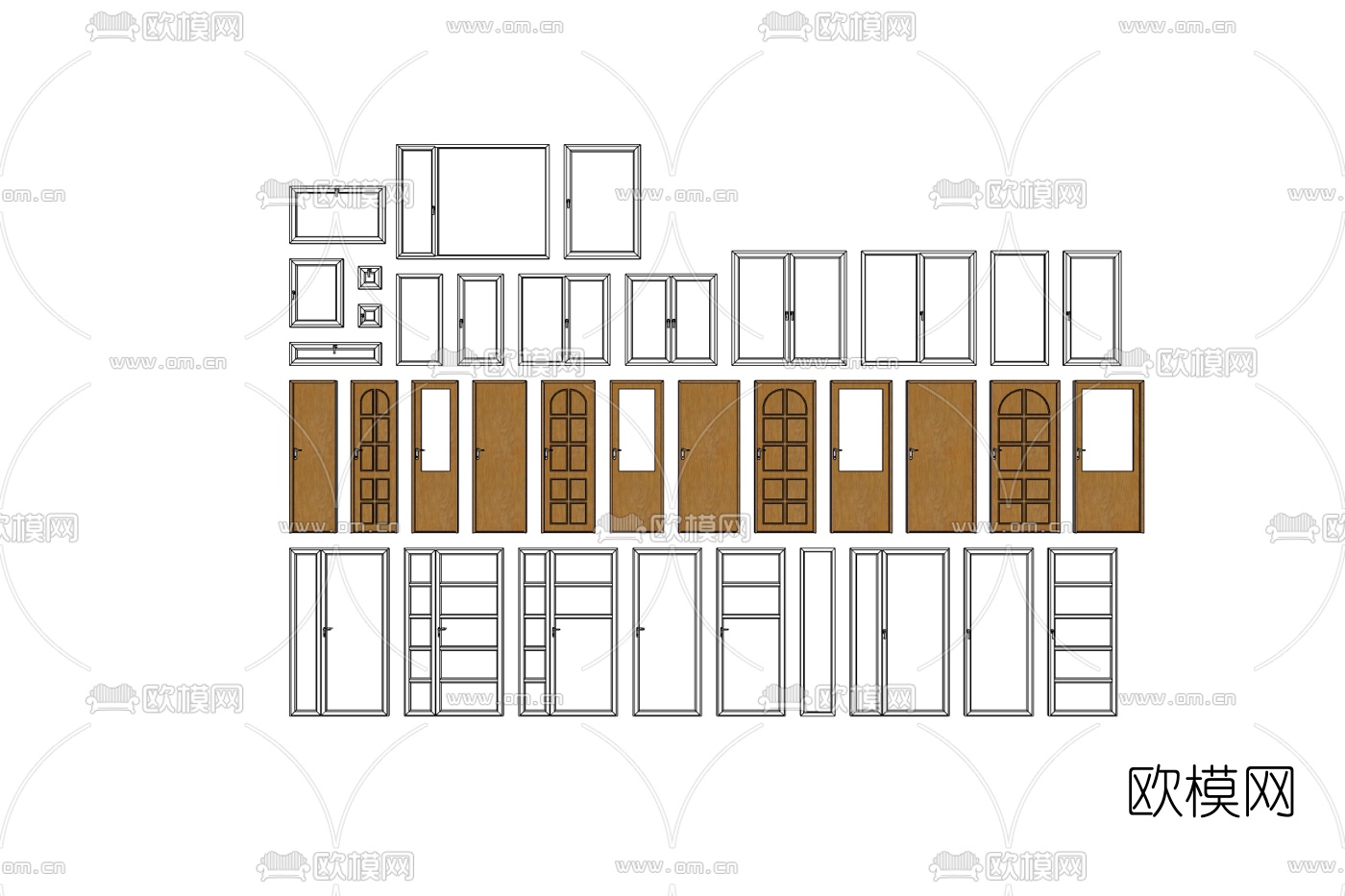 现代门窗组合免费su模型下载