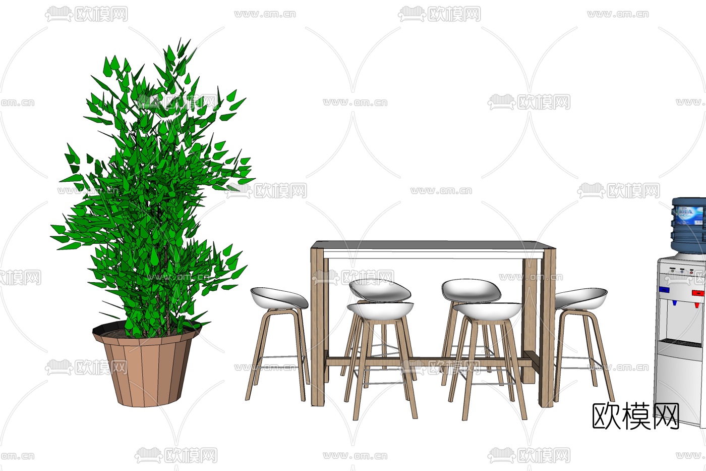 北欧实木餐桌椅免费su模型下载