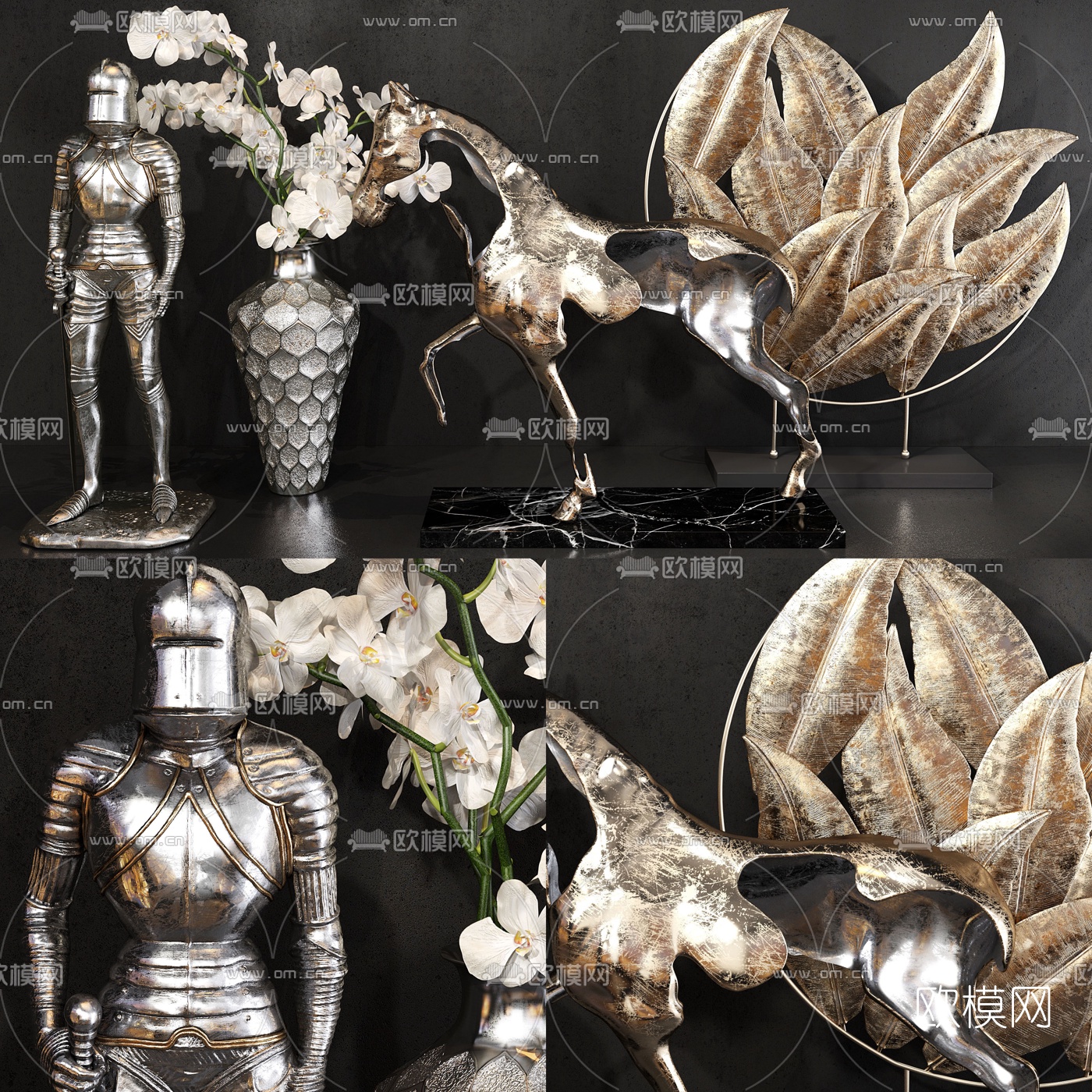 欧式铁艺战士金属马摆件3d模型
