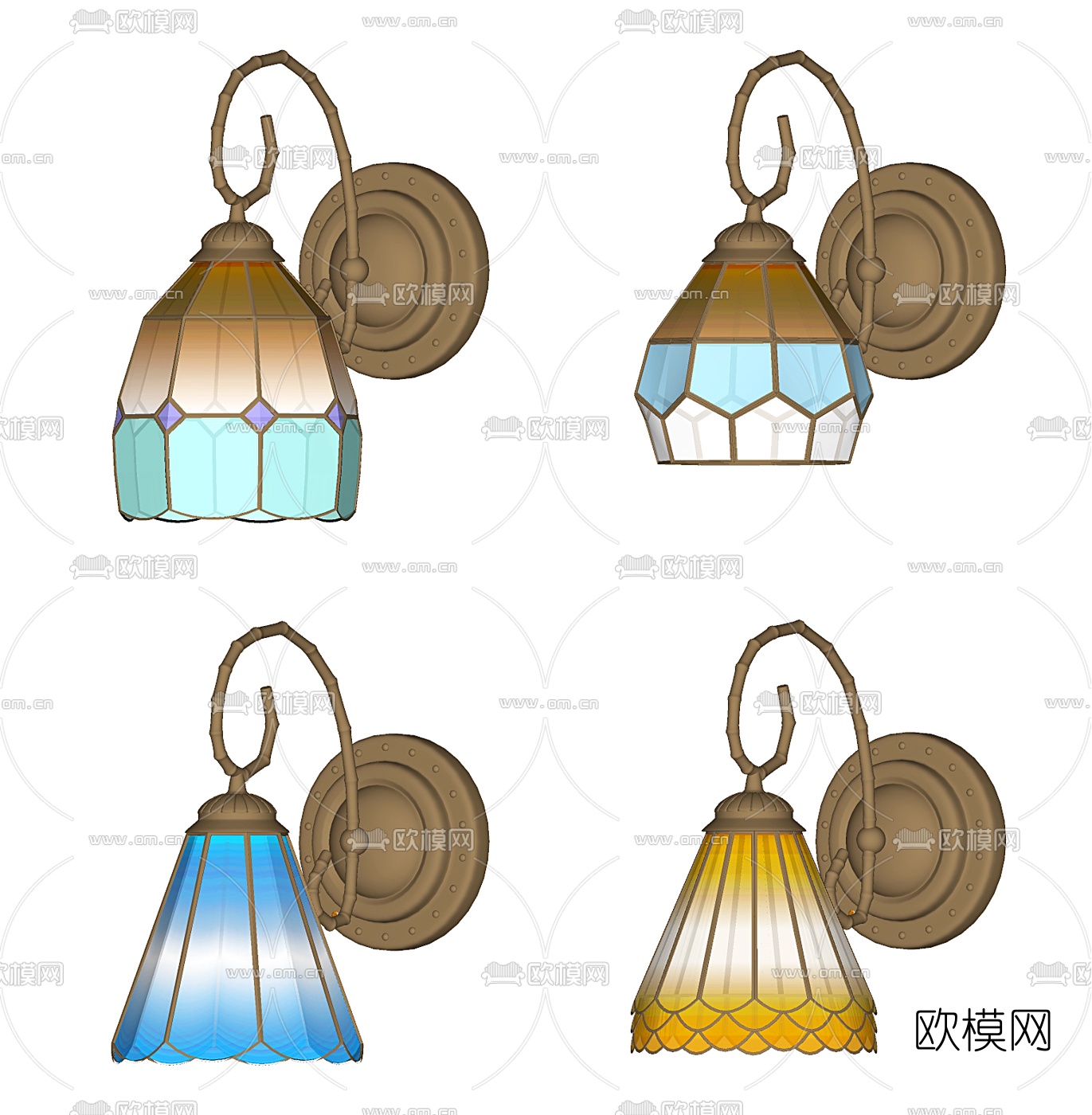 地中海彩绘玻璃铁艺壁灯su模型下载