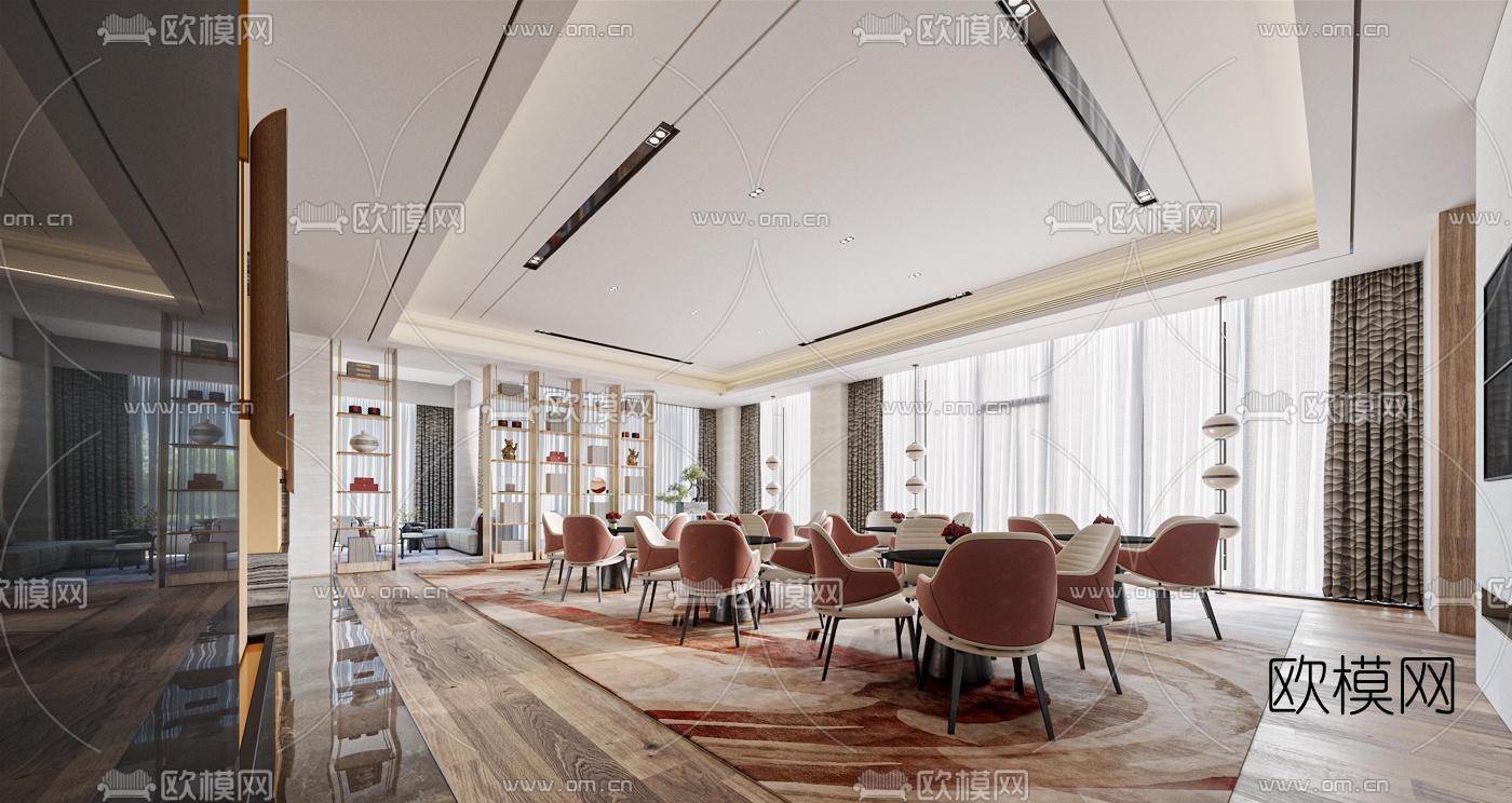 新中式售楼处洽谈区3d模型-免费3dmax模型库-欧模网