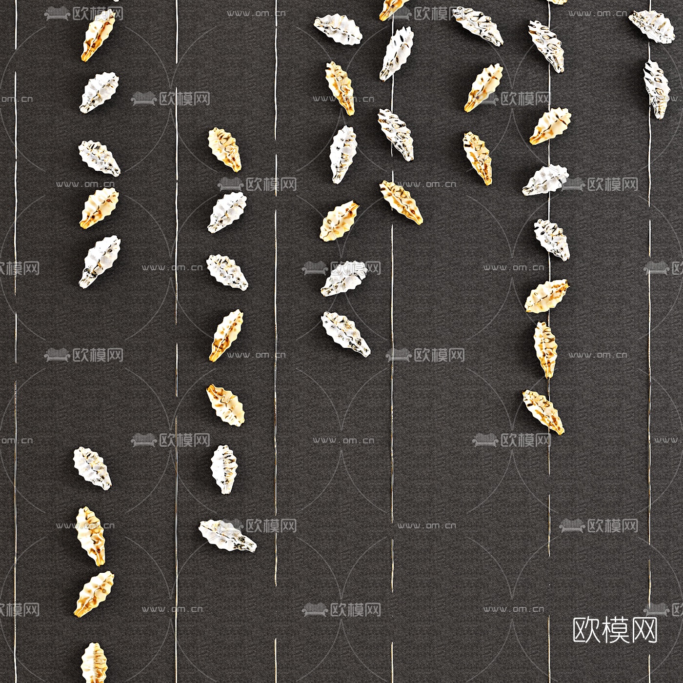 现代金属叶子墙饰3d模型下载（渲染图2）