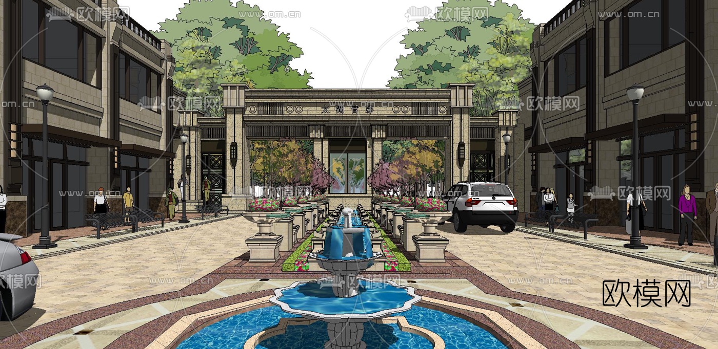 新古典小区门头su模型下载（渲染图1）