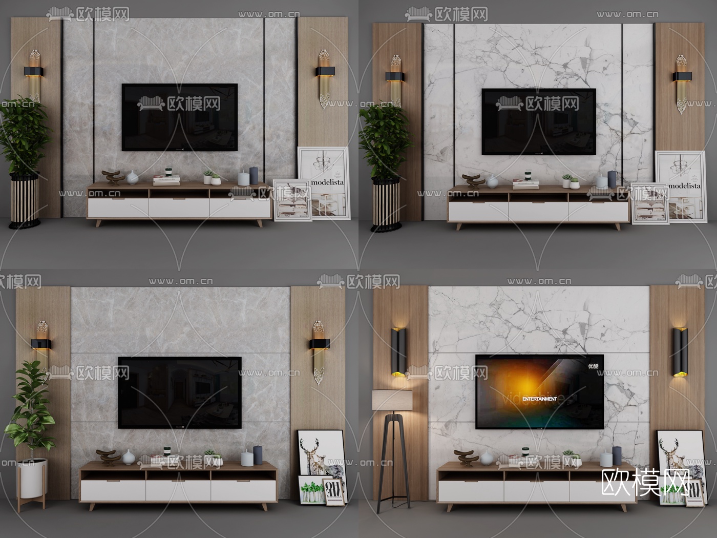 现代大理石电视背景墙3d模型
