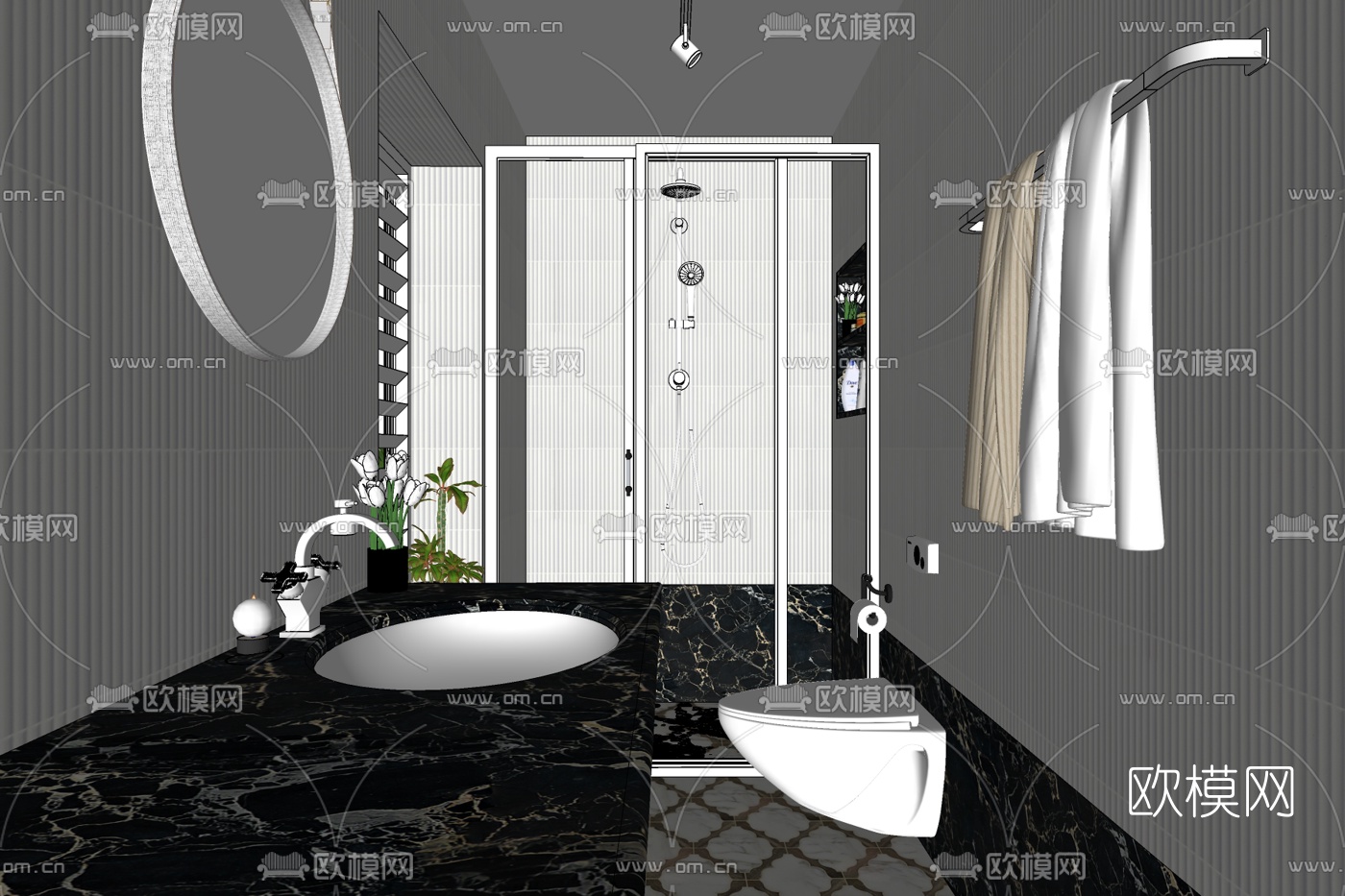 现代轻奢浴室免费su模型下载