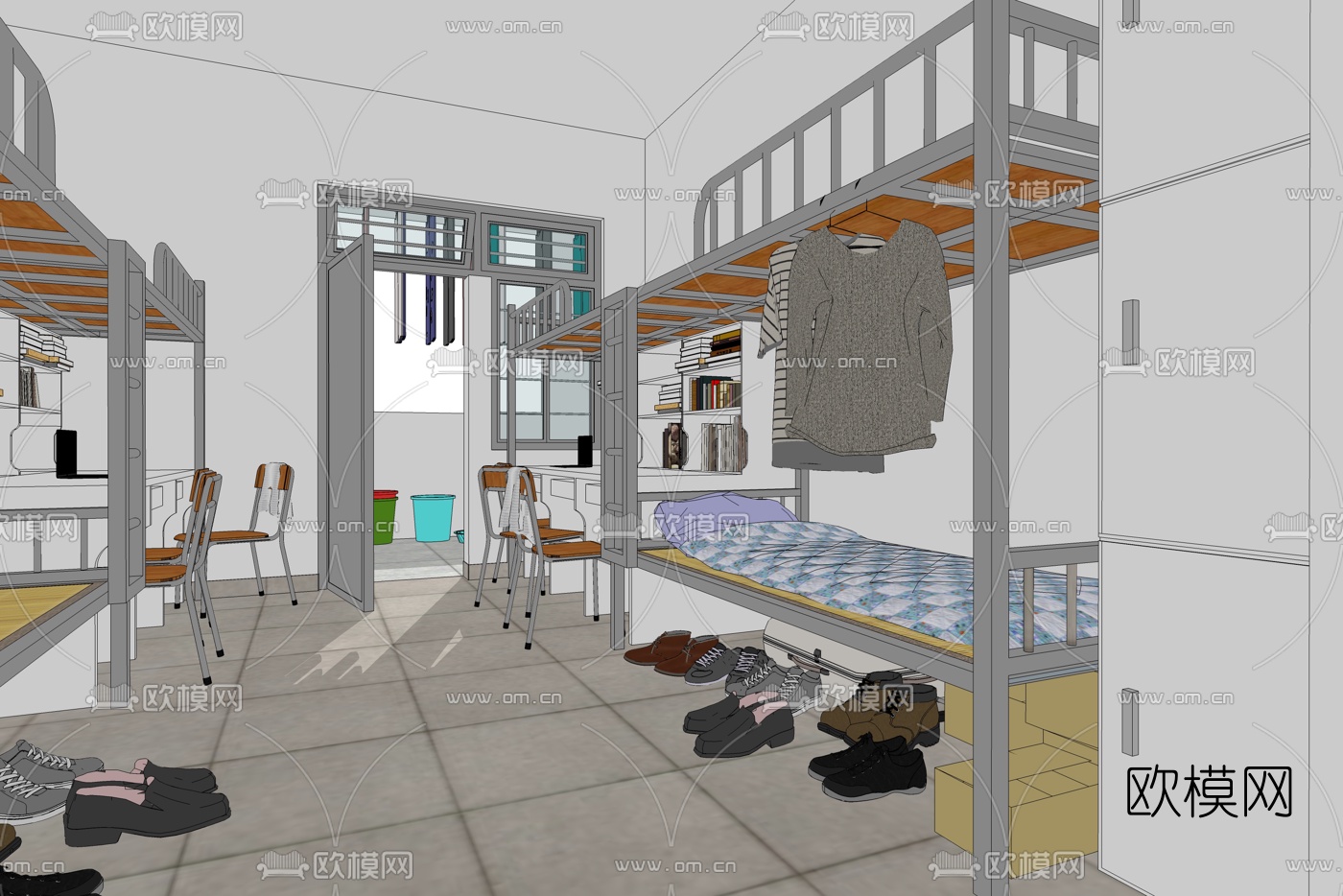 现代学校宿舍su模型下载（渲染图1）