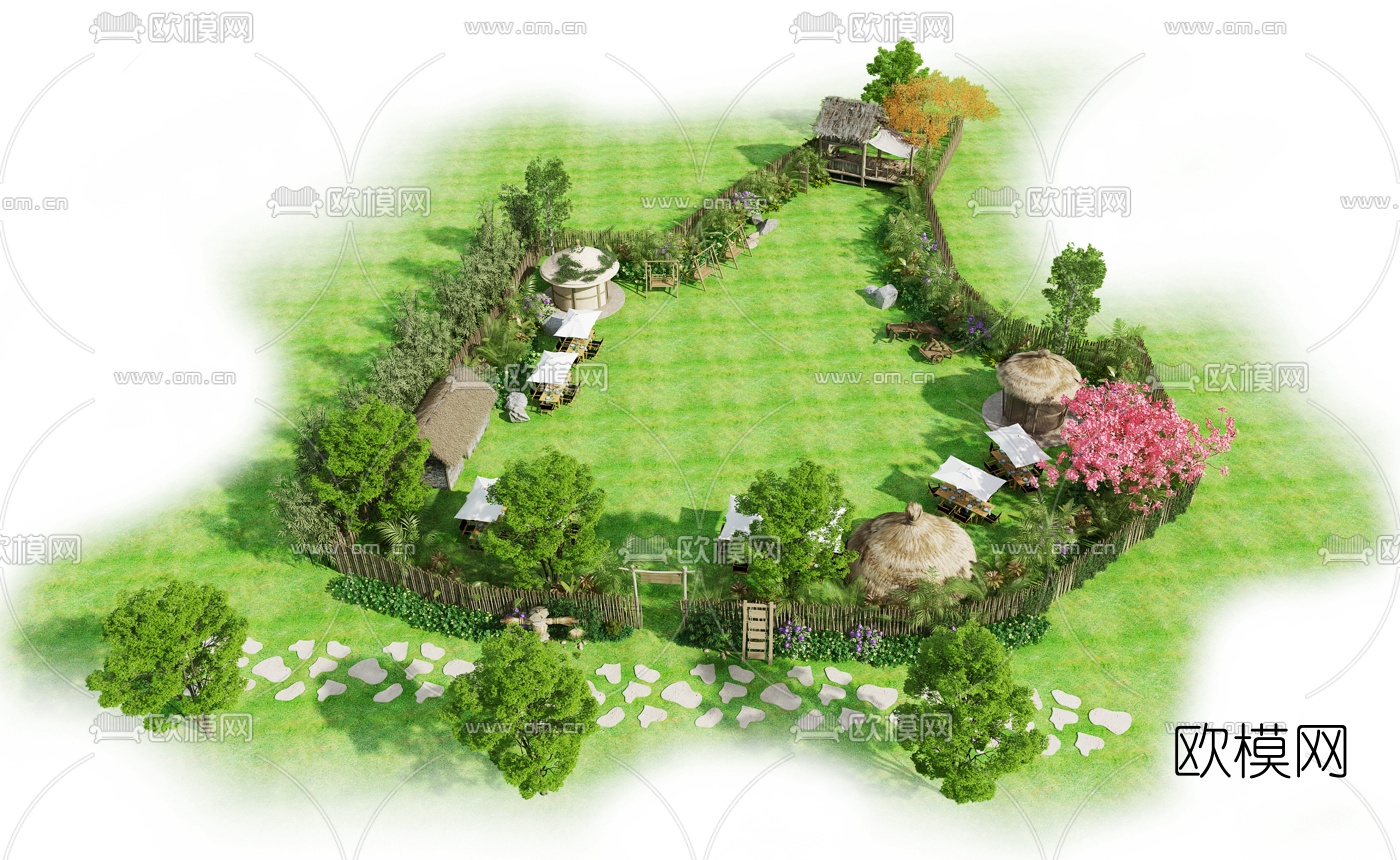自然风园林景观鸟瞰规划3d模型