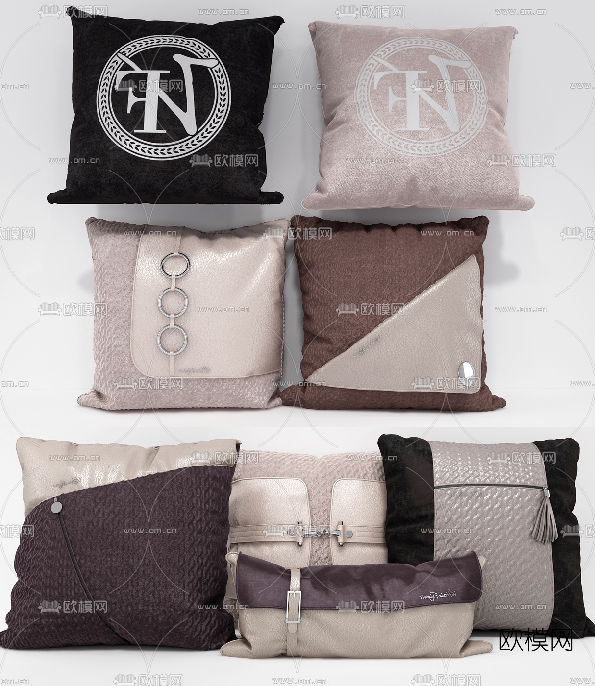 现代布艺抱枕组合3d模型下载（渲染图1）