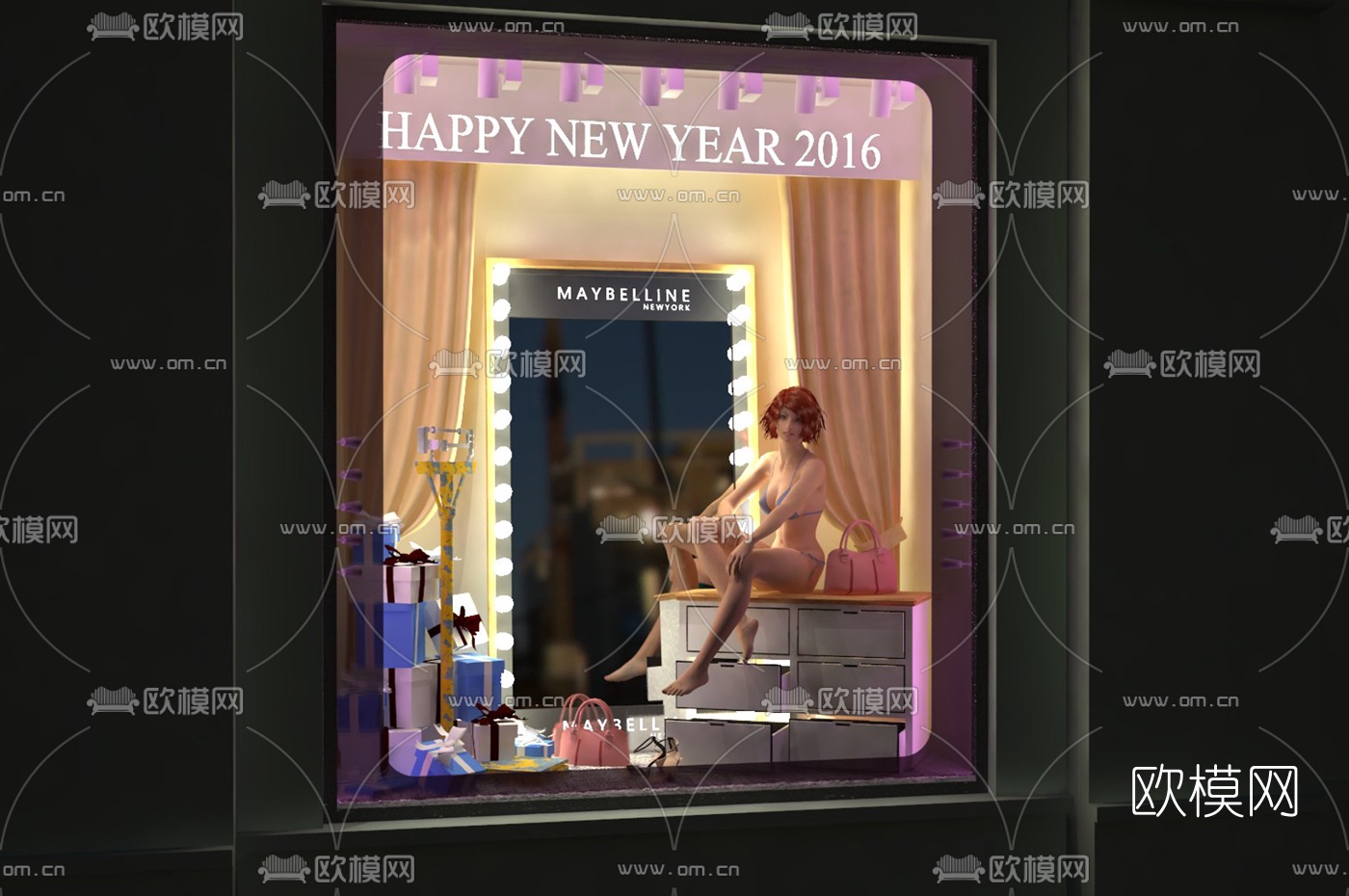 欧式服装店橱窗su模型下载（渲染图1）