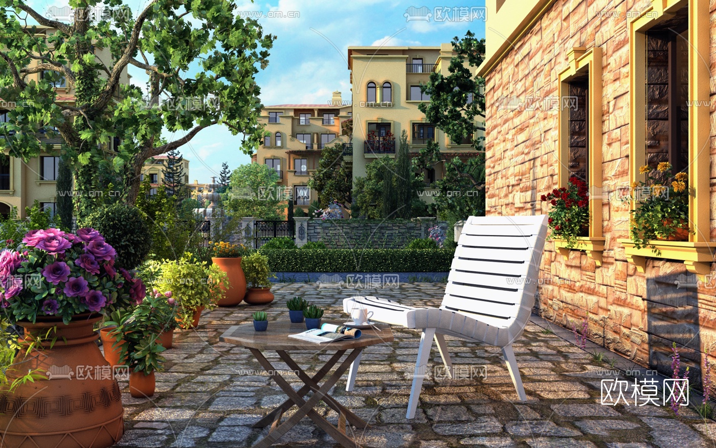 欧式住宅园林景观3d模型下载
