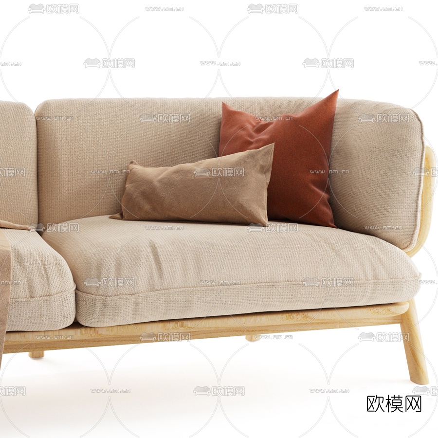 北欧布艺双人沙发3d模型下载（渲染图2）