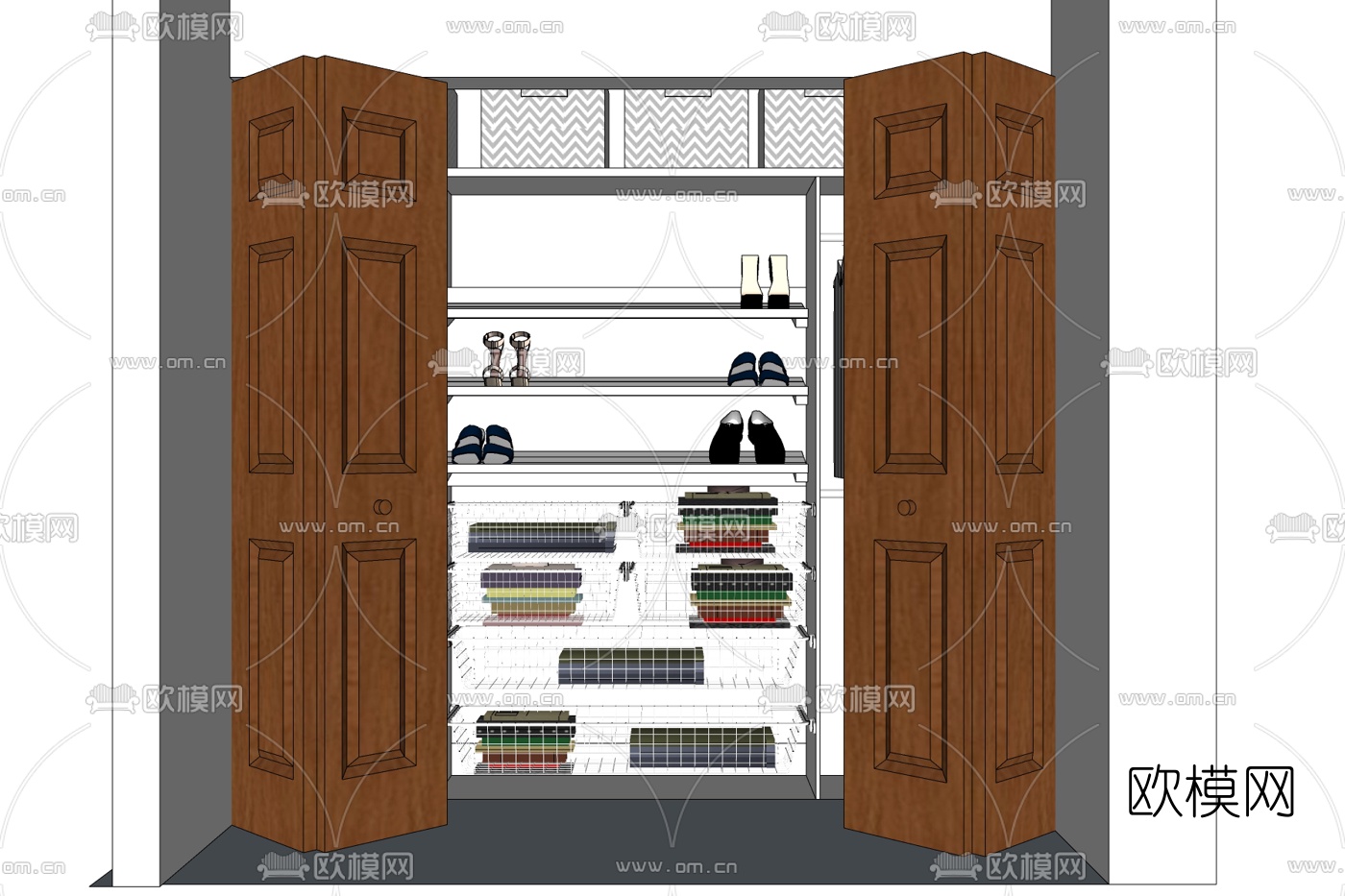 现代实木衣柜免费su模型下载