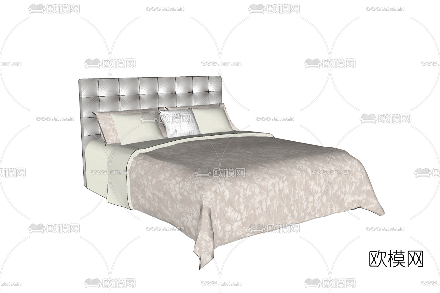 后现代布艺双人床免费su模型下载