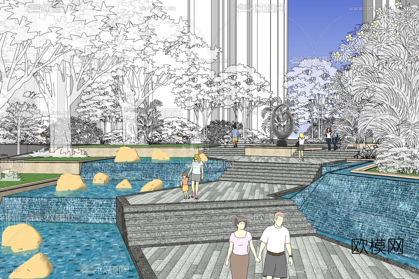 现代公园景观免费su模型下载