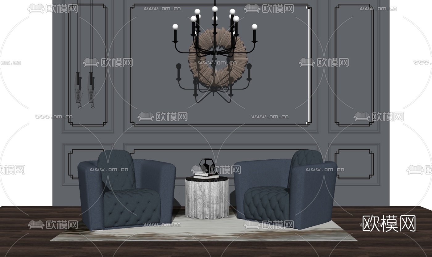 现代布艺休闲沙发su模型下载