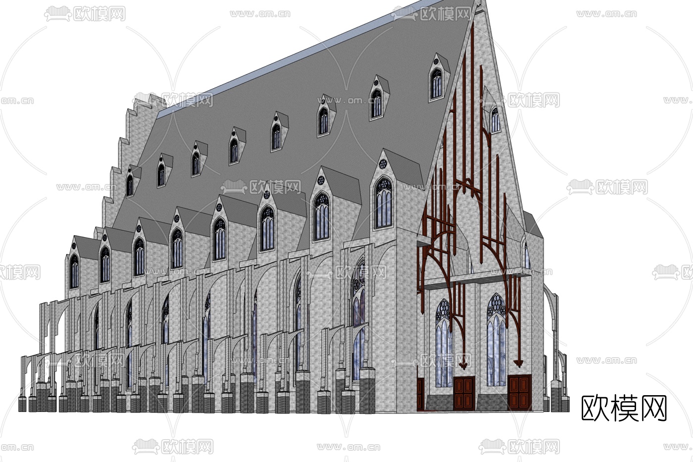 欧式古典教堂外观免费su模型下载