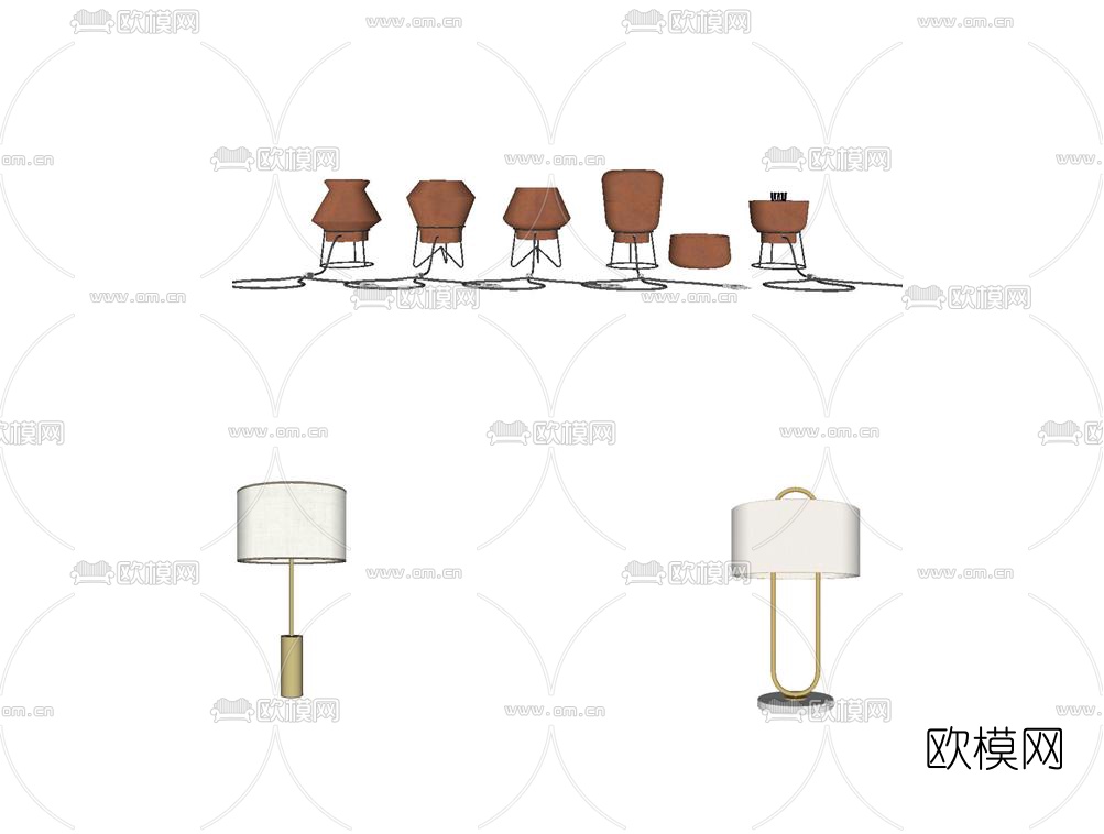 现代金属台灯组合su模型下载