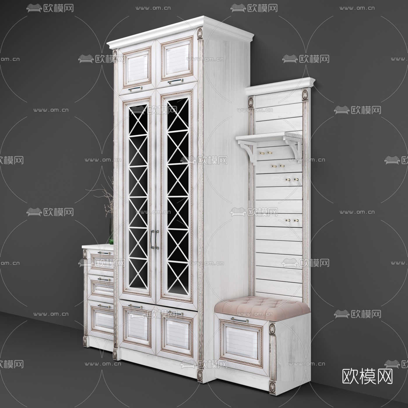 欧式入户鞋柜免费3d模型