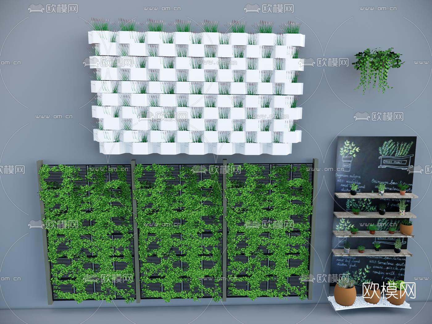 自然风植物背景墙su模型下载（渲染图1）