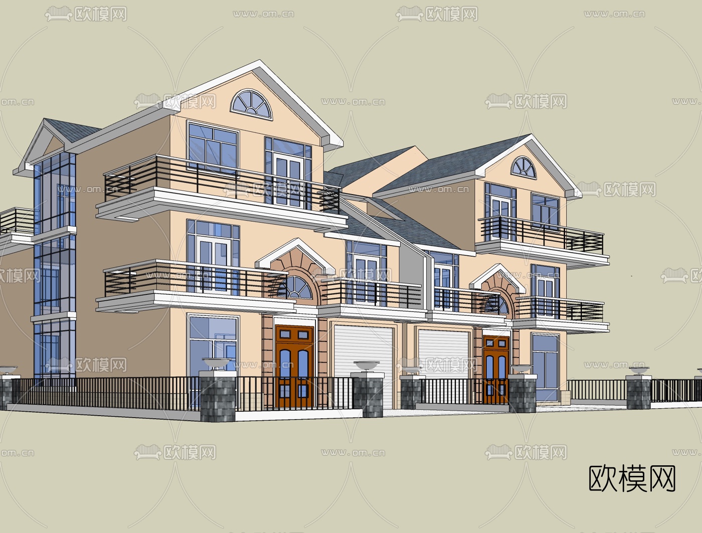 简欧连排别墅免费su模型下载