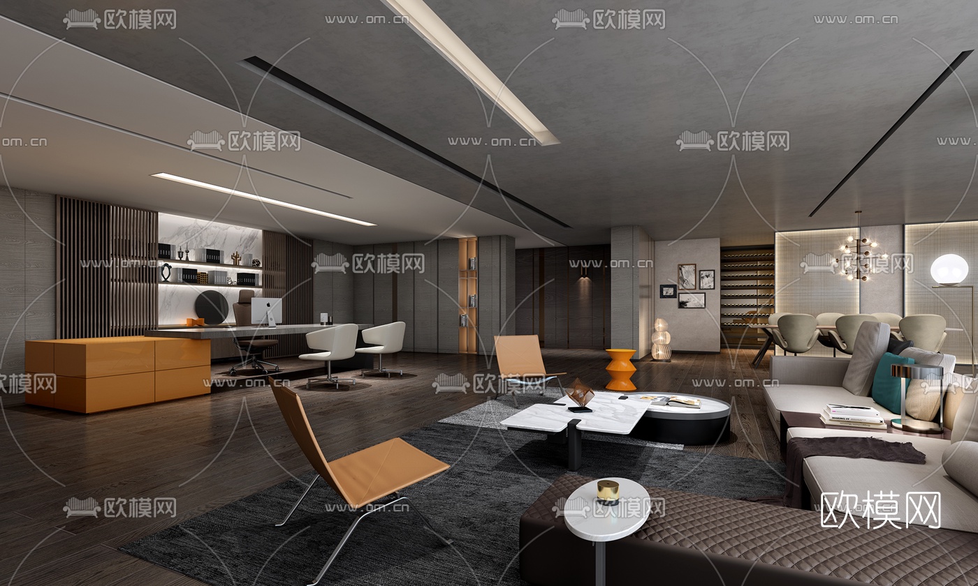 现代总经理办公室3d模型