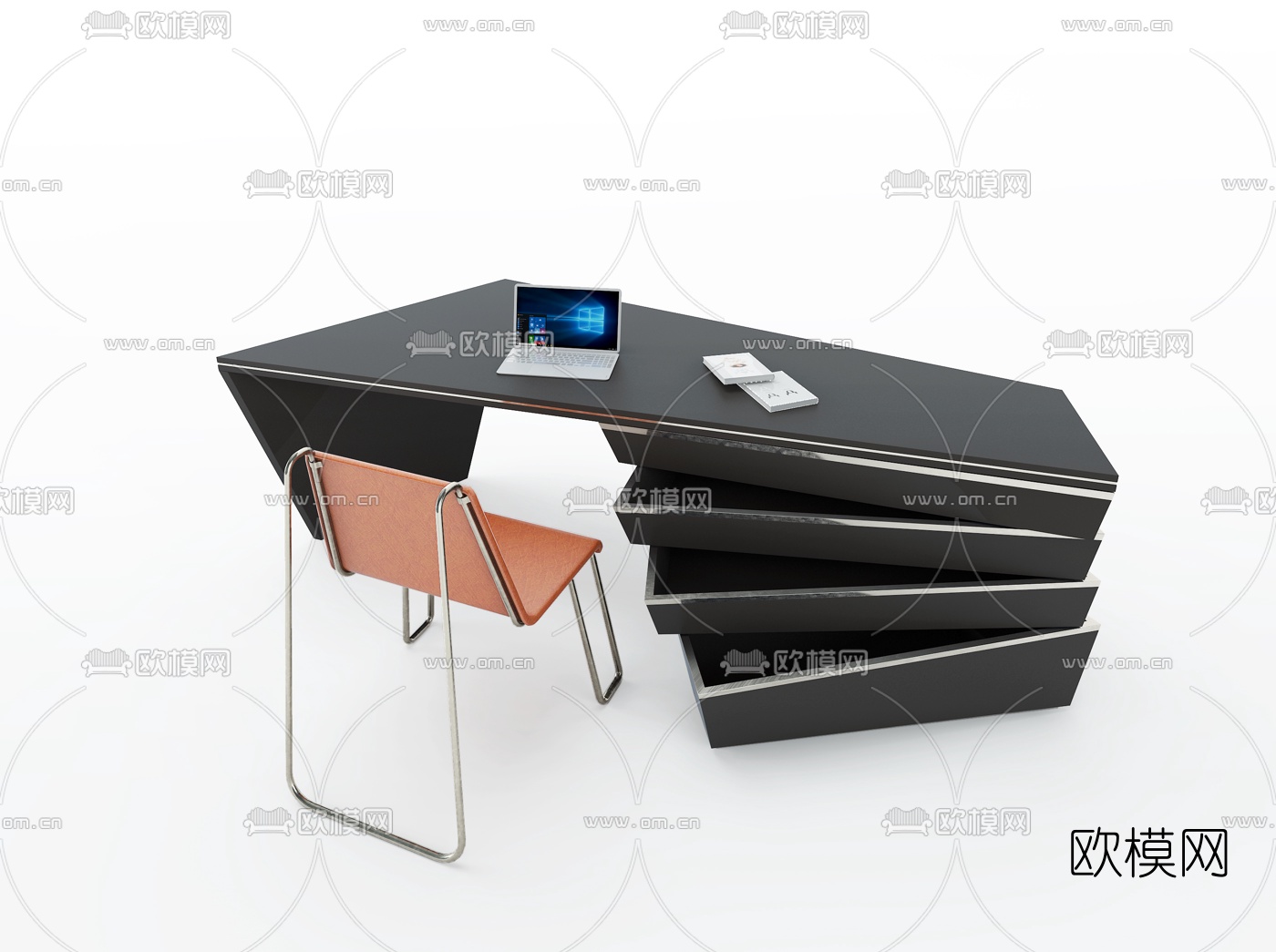 现代金属办公桌3d模型