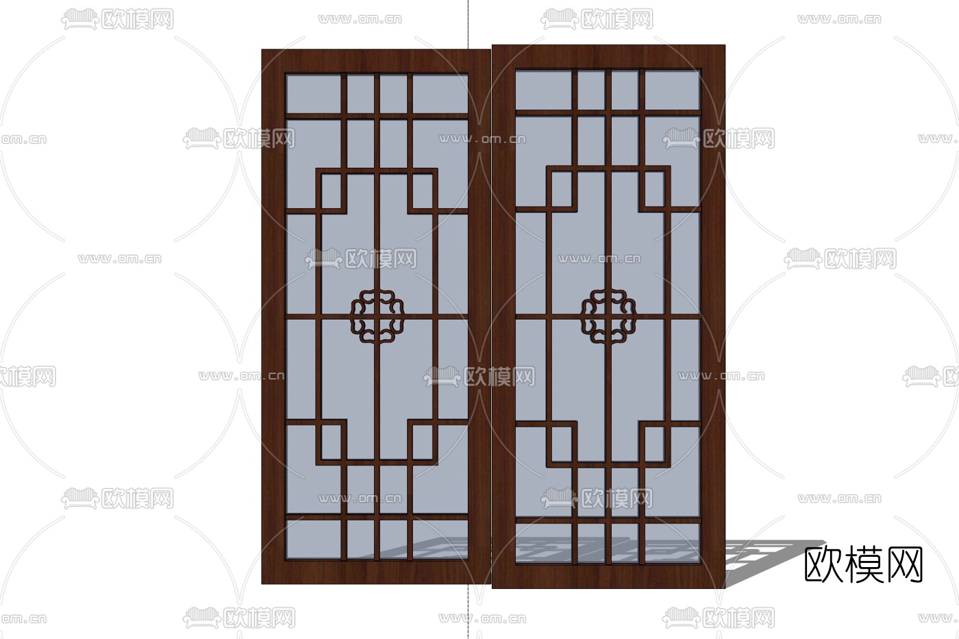 新中式推拉门免费su模型下载