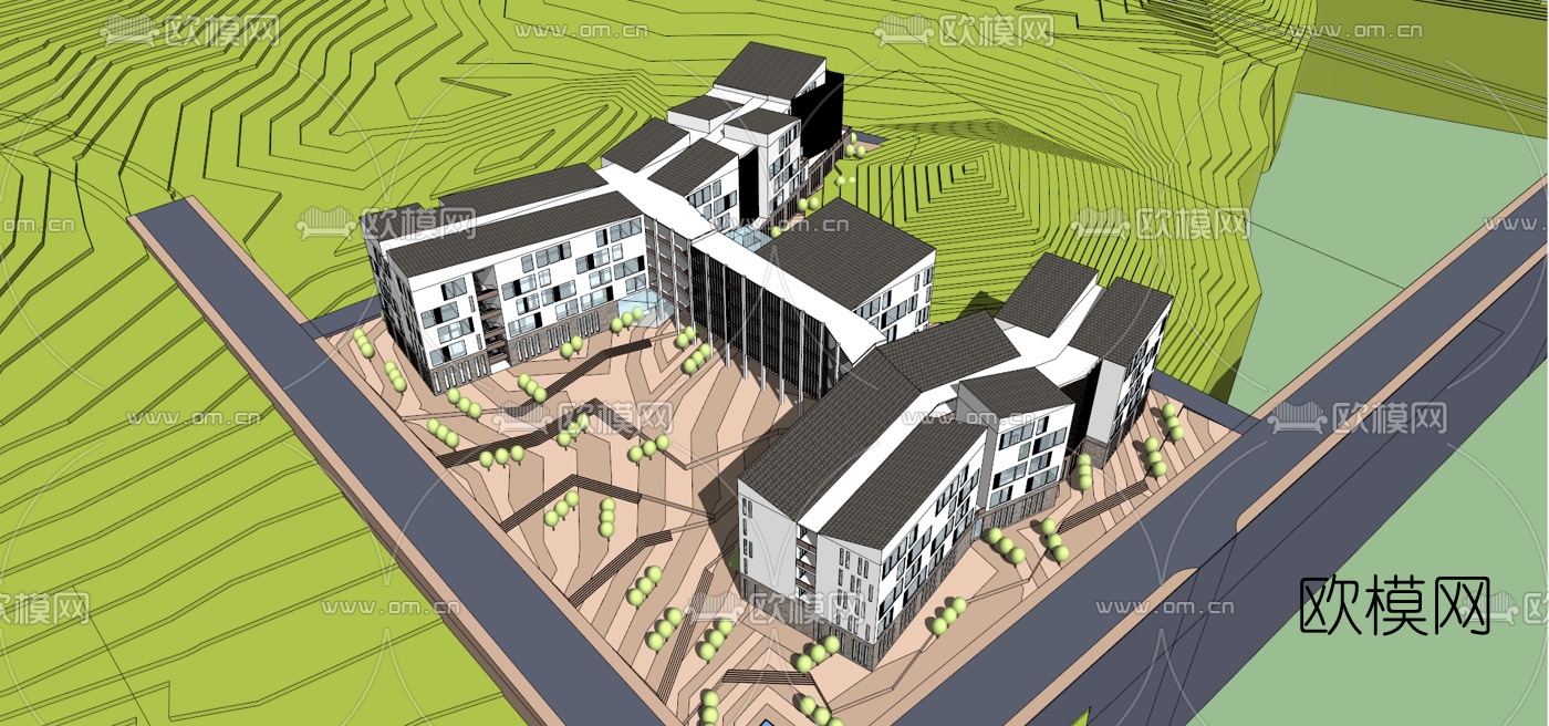 现代山地学校免费su模型