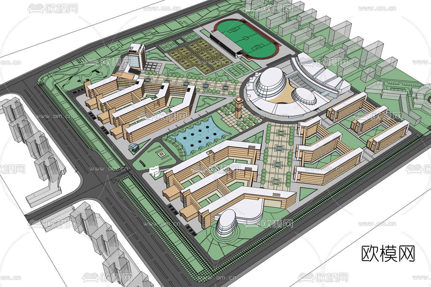 现代学校规划免费su模型下载