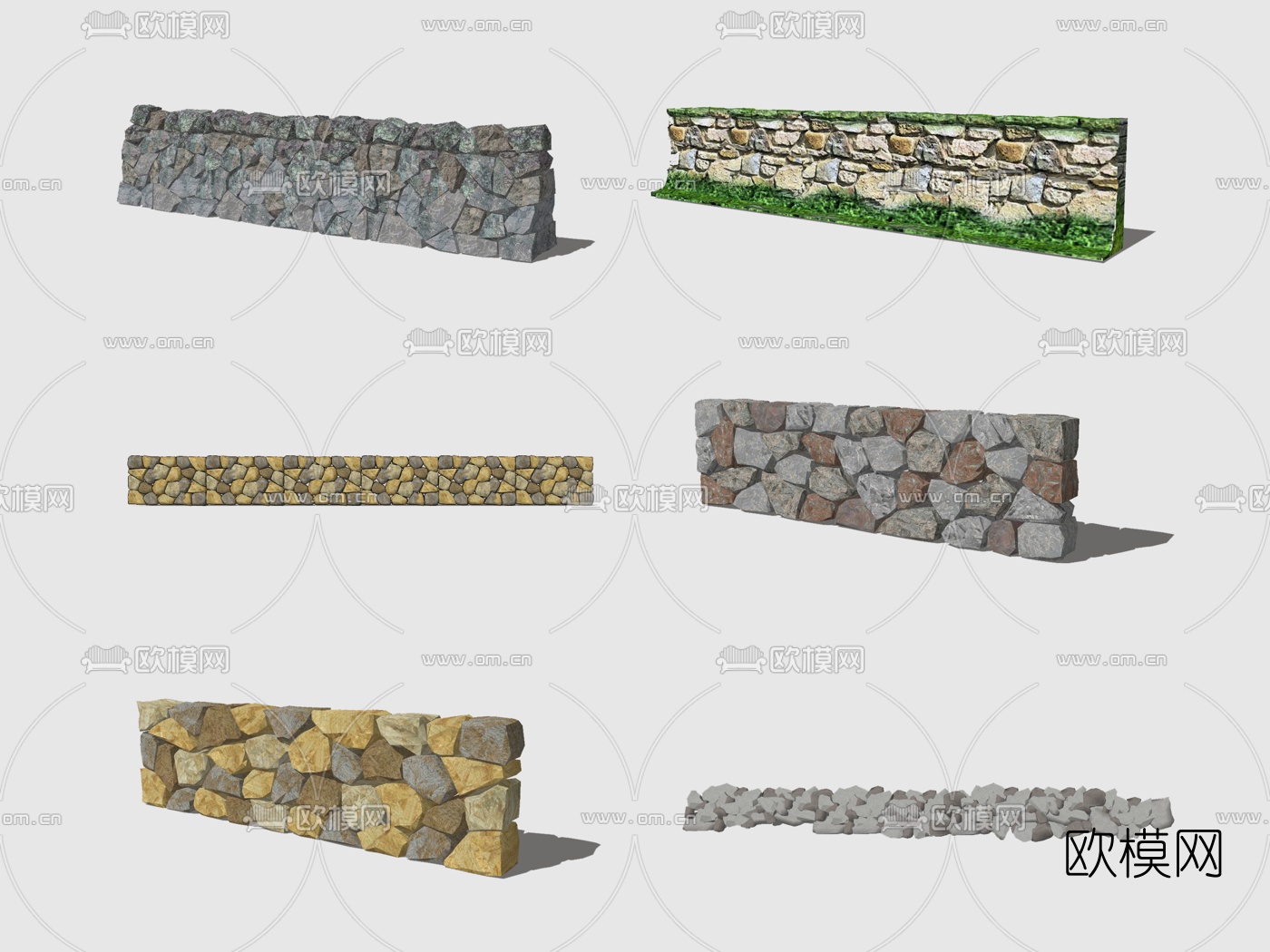 自然风石头围墙su模型下载