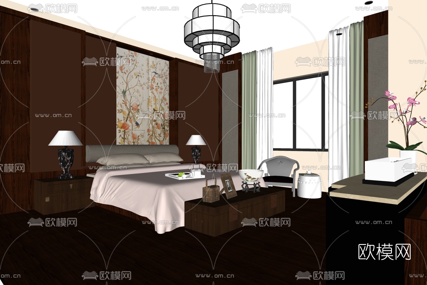 中式卧室免费su模型下载