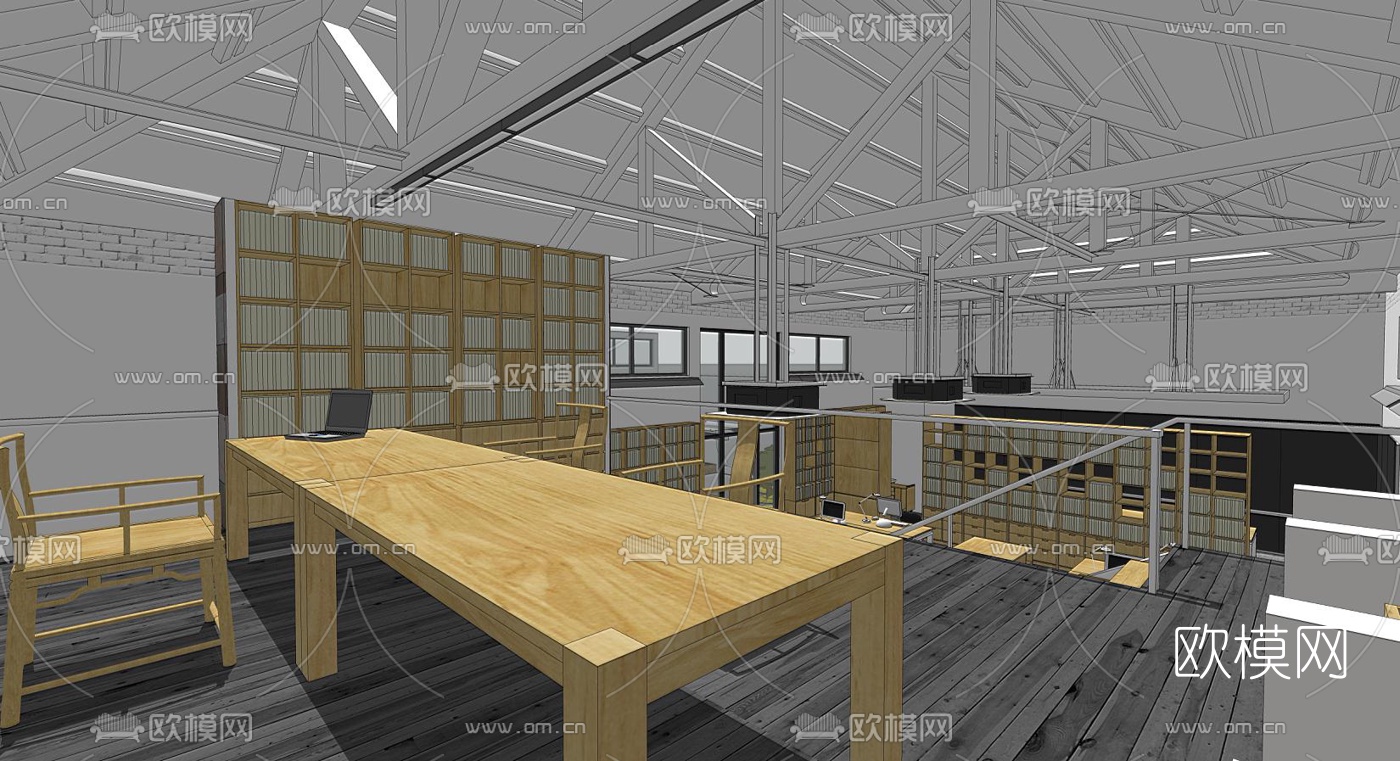 现代简约办公区su模型下载（渲染图3）