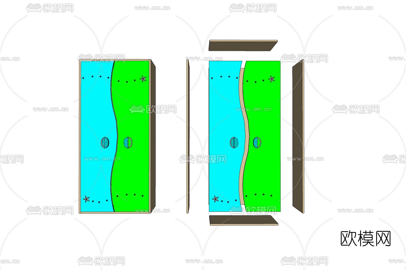 现代实木儿童衣柜免费su模型下载