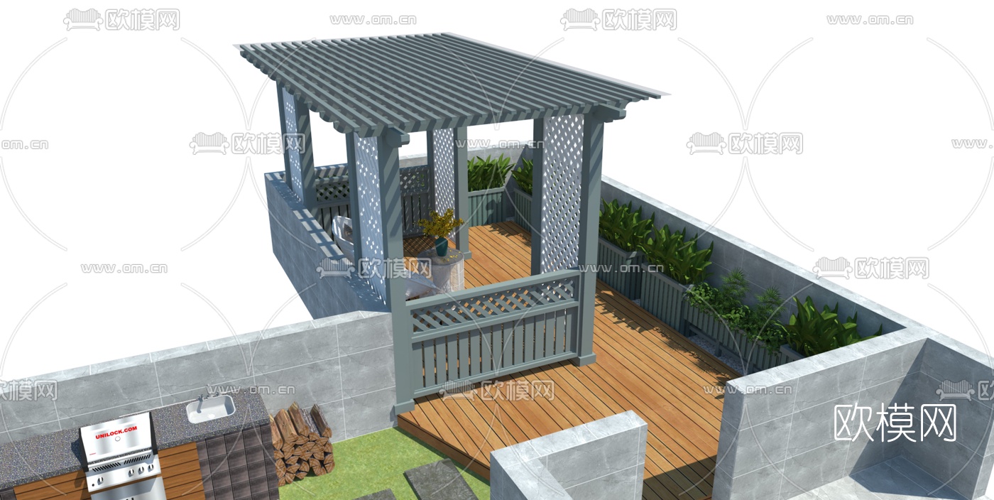 简欧屋顶花园su模型下载（渲染图4）