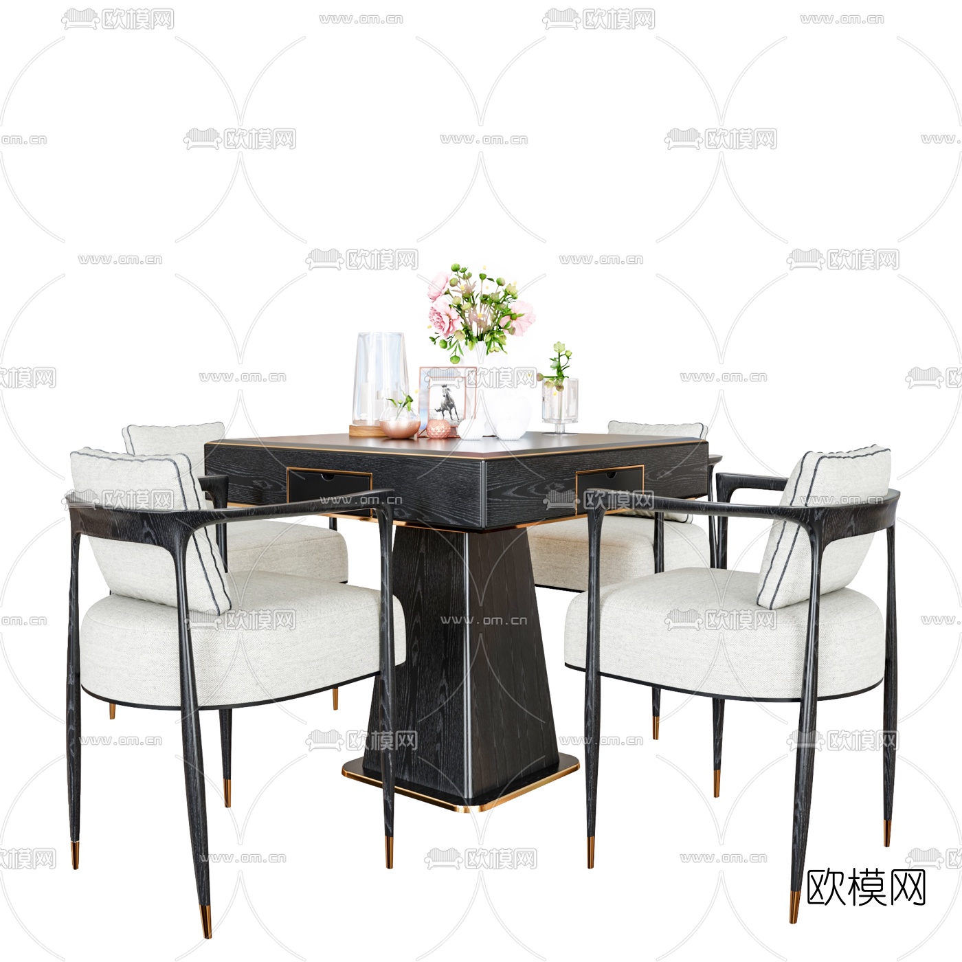 现代轻奢麻将桌椅3d模型下载（渲染图5）
