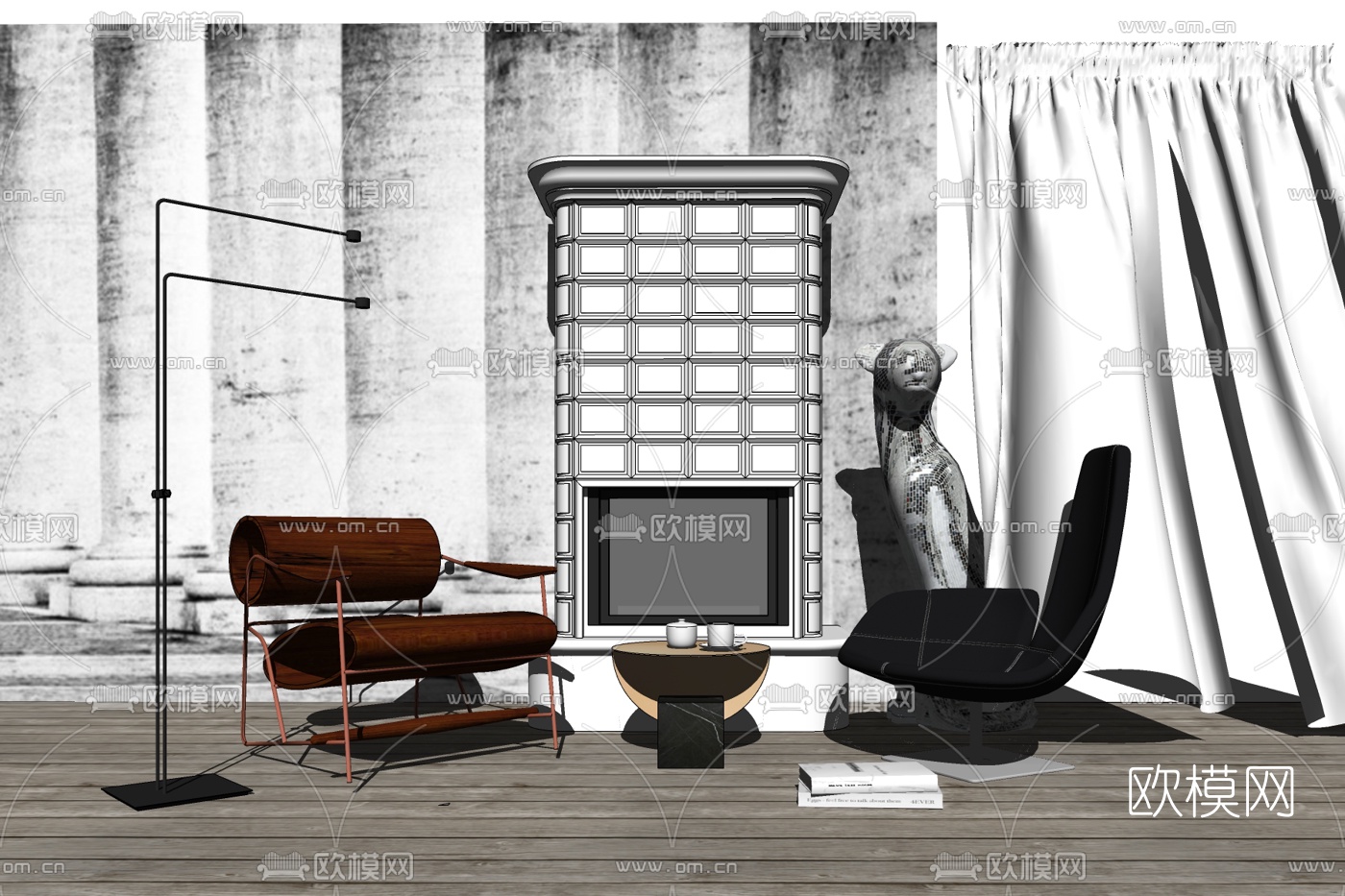 现代铁艺休闲椅免费su模型下载