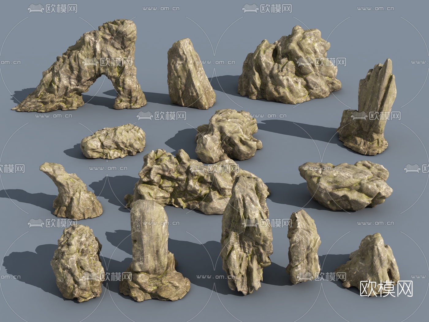 现代假山石头3d模型下载