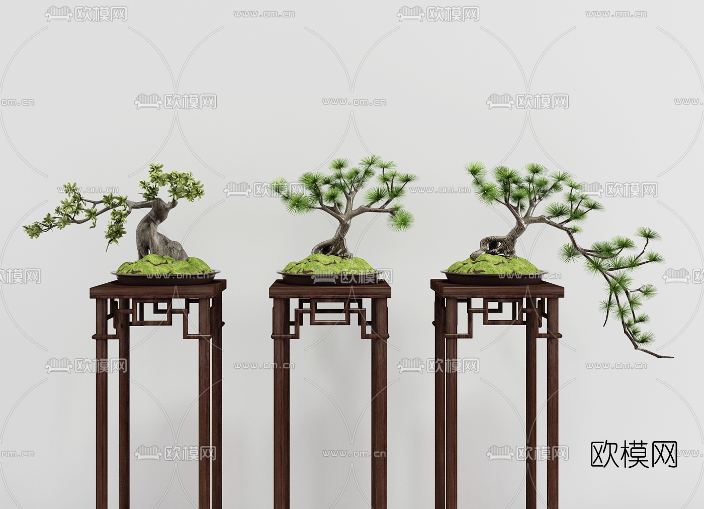 新中式松树盆景盆栽花架3d模型