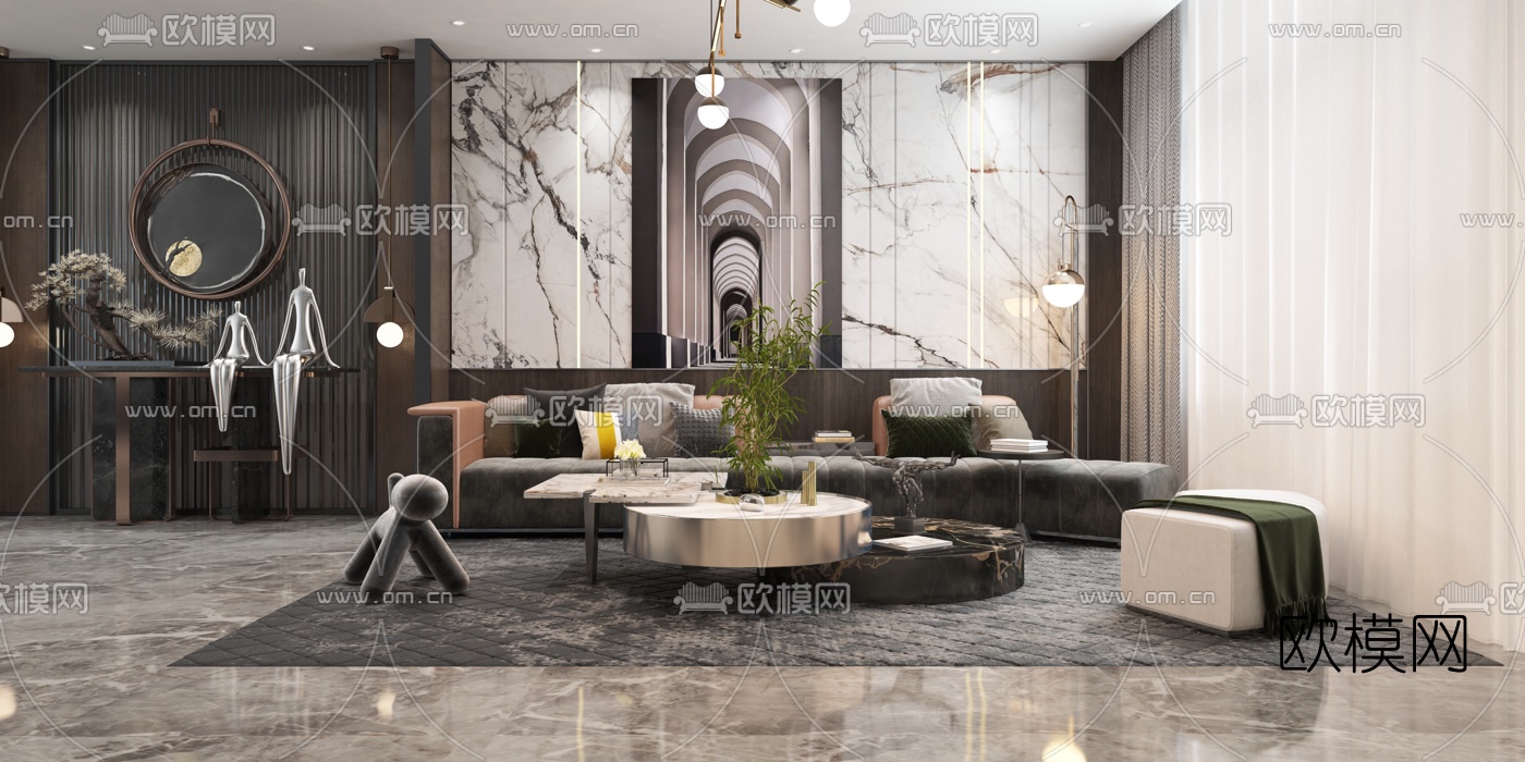 现代轻奢沙发组合3d模型下载（渲染图1）