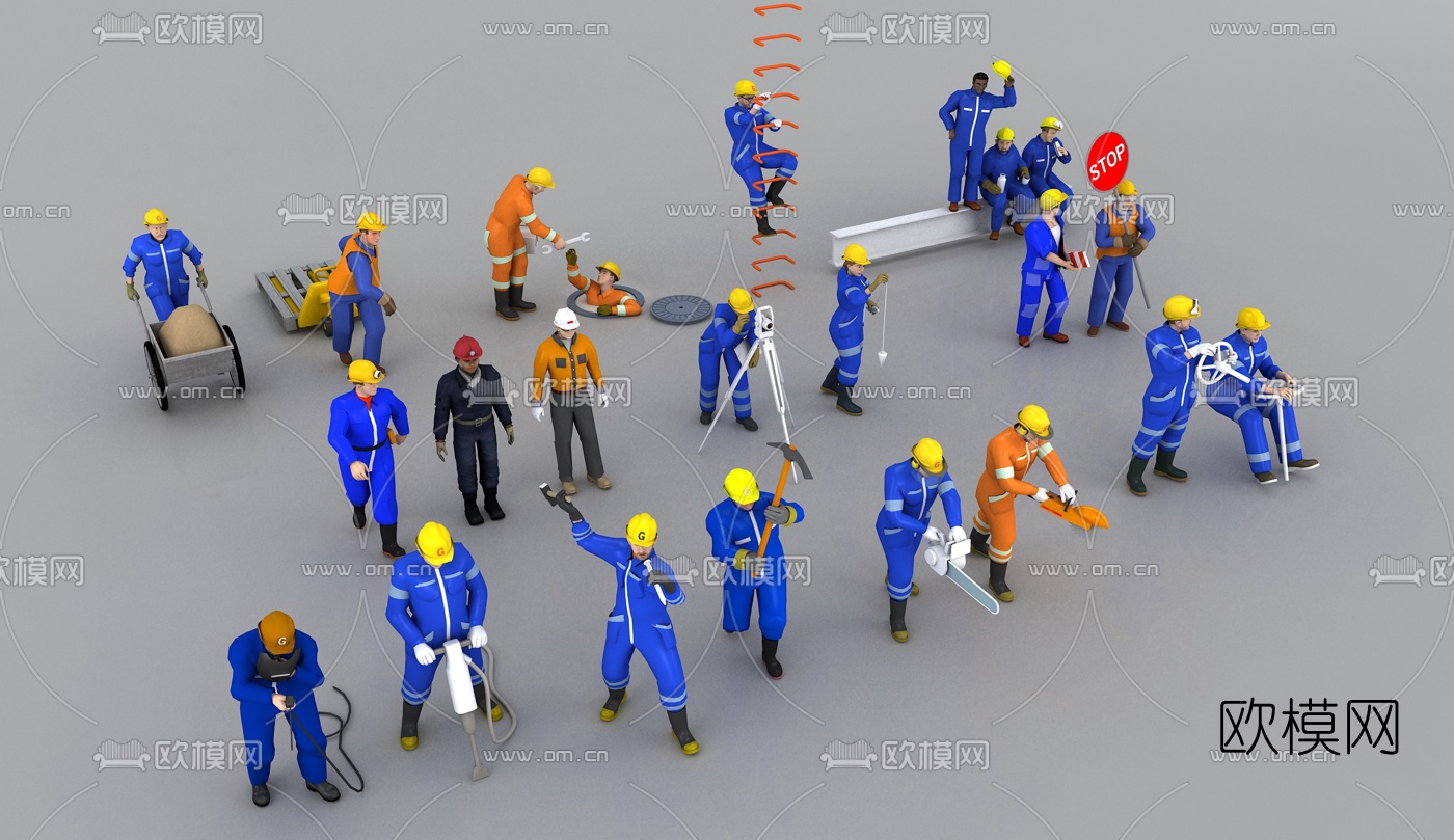 现代建筑工人3d模型 免费3dmax模型库 欧模网 