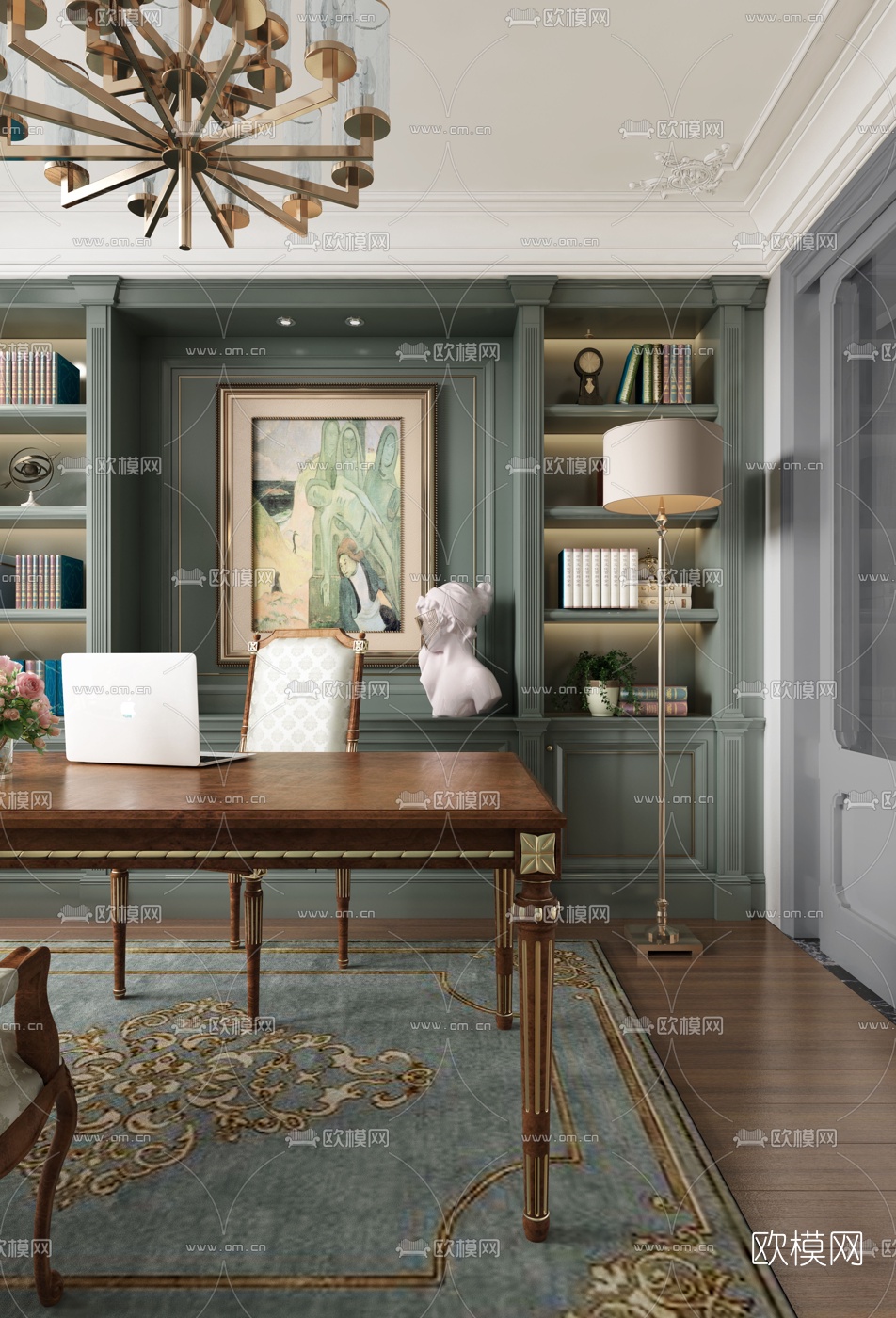 美式书房3d模型下载（渲染图2）