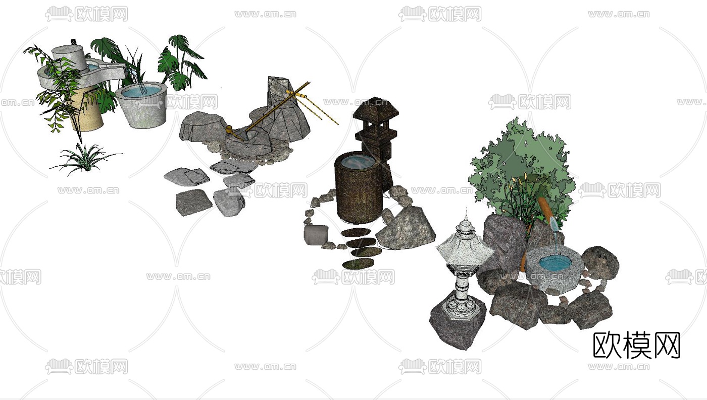 自然风园艺小品su模型下载（渲染图2）