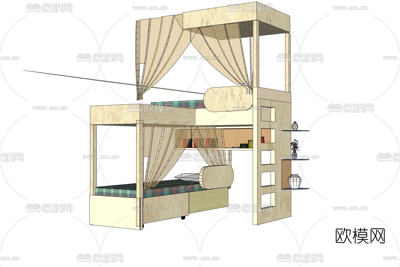现代儿童床免费su模型下载