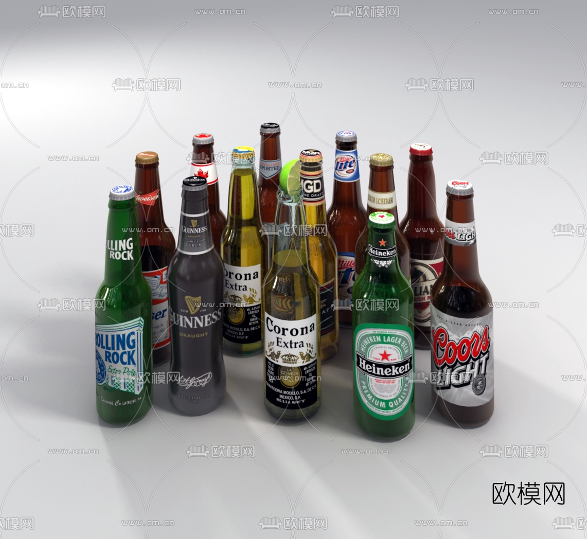 现代洋酒红酒啤酒酒杯组合3d模型下载（渲染图3）