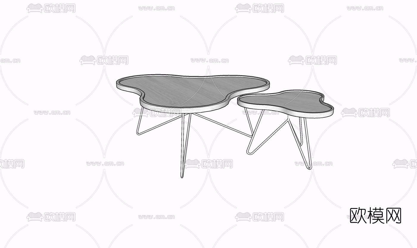 现代金属组合茶几免费su模型下载