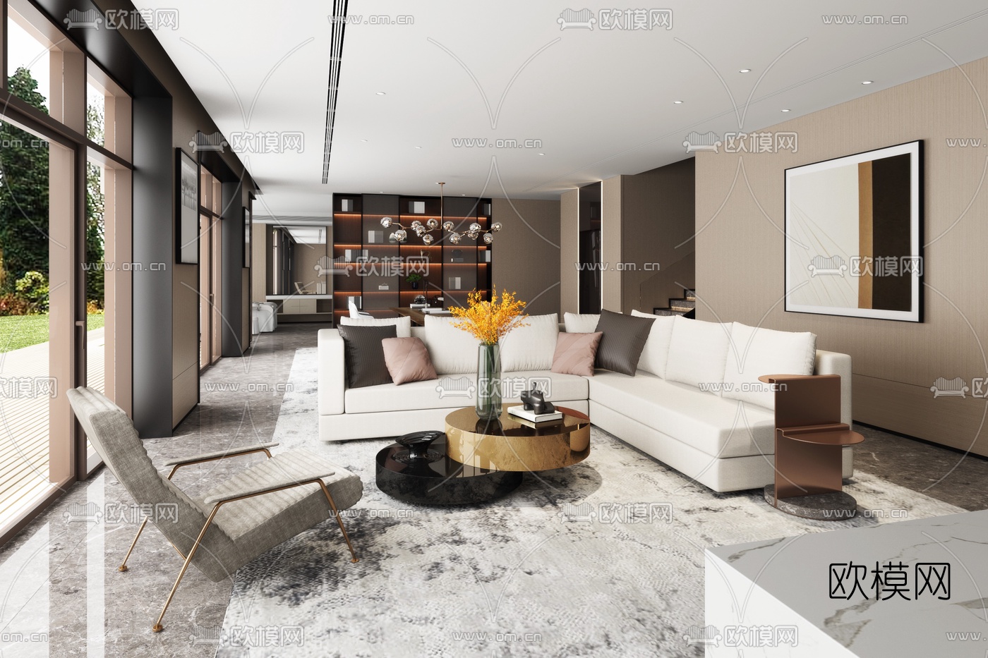 李益中设计 现代客厅餐厅3d模型下载（渲染图2）